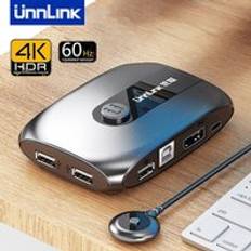 Unnlink 2 portar dp kvm switch displayport med extender 4 k 60 usb dela bildskärm skrivare tangentbord mus för 2 pc datorer bärbara datorer