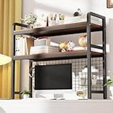 2-Tier Desktop Hutch Bookshelf, Metal Desk Shelf, Dorm Bookcase for Computer Desk, Countertop Storage Organizer Display Rack, for Office Home,Black,55cm