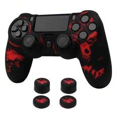 RALAN Wolf Design Controller Skin Cover med 4 tumgrepp kompatibel med PS4/Playstation 4 Slim/Pro Controller - Multifärgad (svartvit,svart röd,Svart och blå,grå)