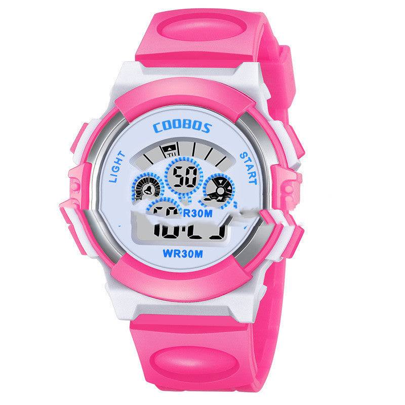 Colorful Luminous Student Sports Waterproof Children's Electronic Watch - Pink