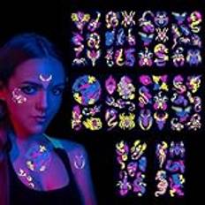 10 ark Neon tillfälliga tatueringar Tatueringar Glow In The Dark Neon Partytatueringar UV Neon Kropp Ansikte Hudtatuering Vattentät svettsäker tatueringsklistermärke (stil 2)