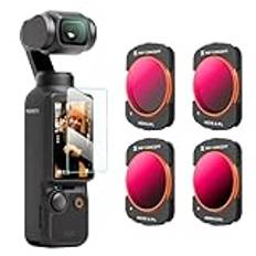 K&F Concept Osmo Pocket 3 ND/PL filteruppsättningar, 4-pack magnetiska ND8/PL,ND16/PL,ND32/PL,ND64/PL-filter kompatibelt med DJI Osmo Pocket 3 (aluminiumram)