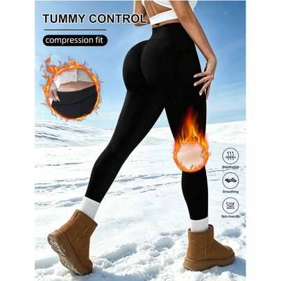 1 st termofodrade, slim fit termoleggings för kvinnor, varma, tjocka, termofodrade byxor för höst/vinter, elastiska baslagerleggings, bekväma yogabyxo - Svart (L,M,S,XL)
