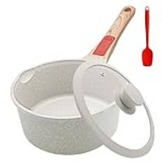 AIKENBBKK kastrull 20 cm med lock, 2,5 l nonstick gryta med avtagbart handtag, non-stick-belagd mjölkgryta lämplig för alla typer av spisar, diskmaskinssäkra och ugnssäker (vit)