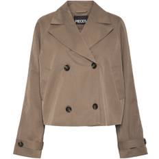 Pieces Pcscarlett LS Short Trenchcoat Noos Kvinde Brown Lentil Overgangsjakker Str S - hos Magasin