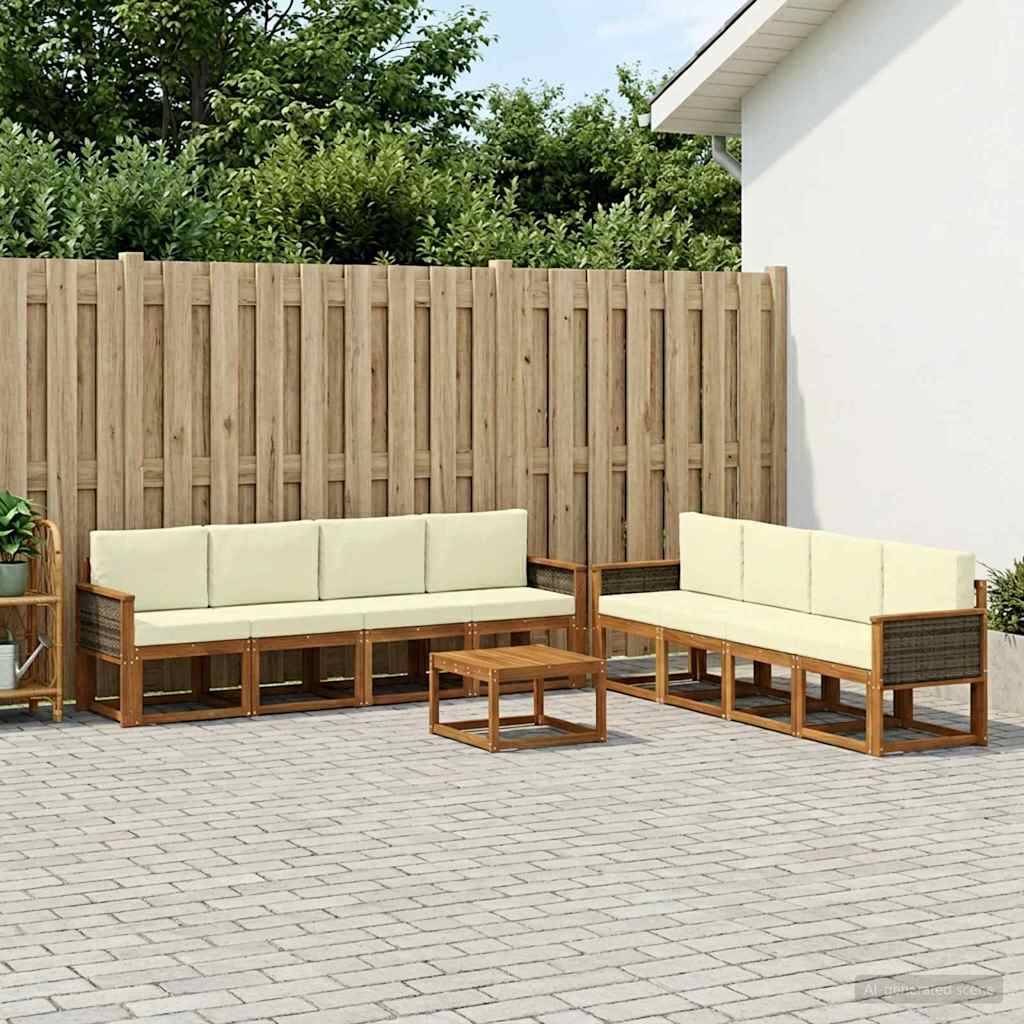 Udendørs Sofagruppe 9 Dele - Natur og cremefarvet / Grå rattan