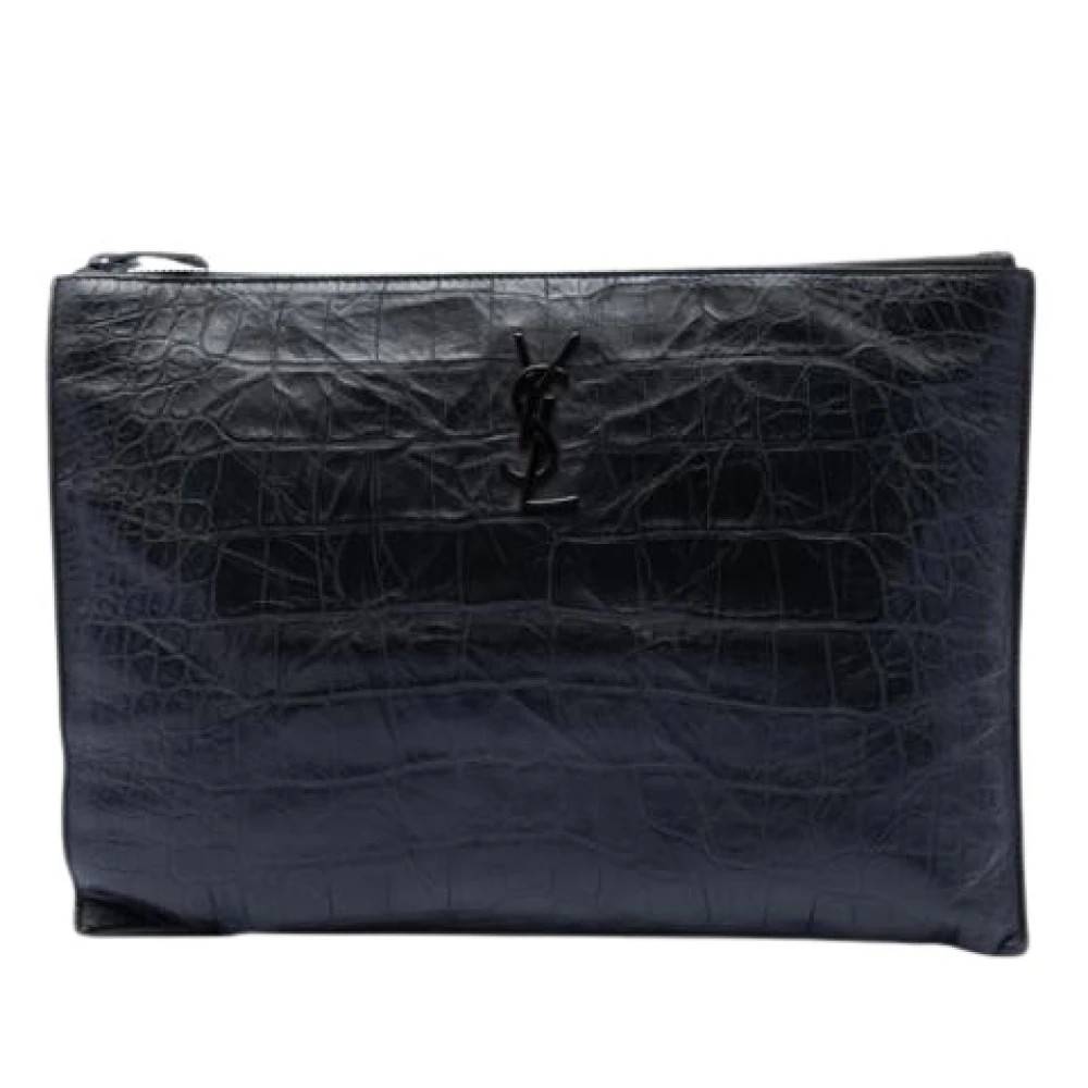 Yves Saint Laurent Vintage Pre-owned Croc Embossed Leather Clutch - Vintage - Dame - Sort - ONE SIZE - Læder