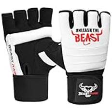 BEAST RAGE Punch Bag Taekwondo Karate Mitts Handskar för män och kvinnor,Halvfinger MMA Kickboxning Sparring Kampsport Boxning Träningshandskar - Träning Light Workouts,Muay Thai (White, S)