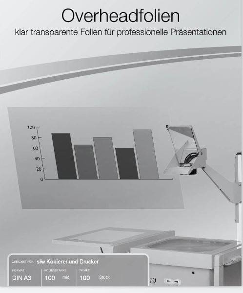 Overheadfilm A3 til kopi/laser 100pk. sort tryk..