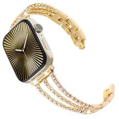 KADES kompatibel mit Apple Watch Armband Damen,Glitzer Diamant Gliederarmband Edelstahl Armband Ersatzarmband für Apple Watch SE Armband, series 10 42mm, 9/8/7 41mm, 6/5/4 40mm,3/2/1 38mm,Gold