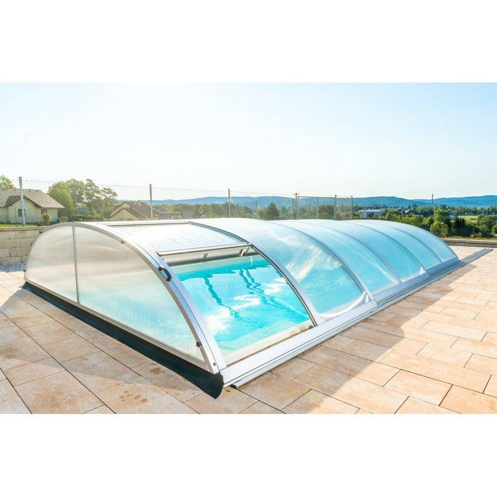 Compact Pooltak med Sidodörr K-3-330 - 10 mm Kanalplast / Aluminiumgrå