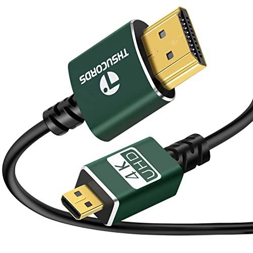 Thsucords Thin Micro HDMI till HDMI Kabel 0,3M, Ultratunn och Flexibel HDMI Micro Kabel Stöder 3D/4K@60Hz/18Gbps/2160P/1080P