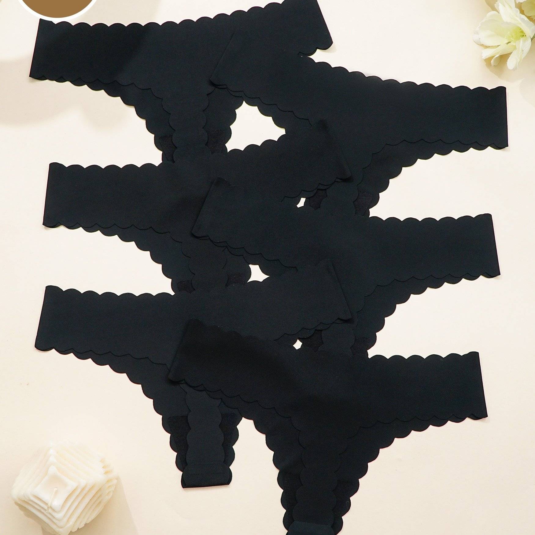 Set Of 6 Seamless Thong Underwear - Women' Color, Featuring Scalloped Edges, Made From Soft Material With An Ice- Feel, Discreet Panties