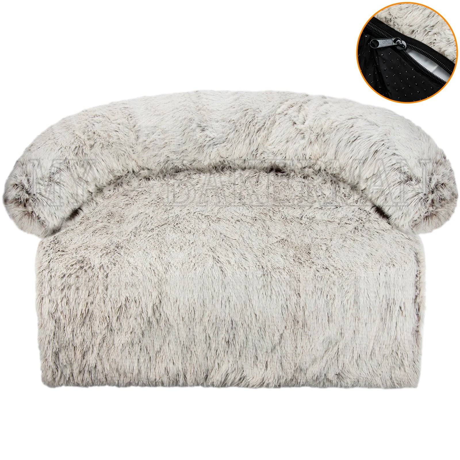 Warm Washable Sofa Bed for Dogs & Cats - Zipper White Brown / XXL for 99IBS