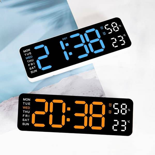 Digitalt rektangulært vækkeur med store cifre, temperaturvisning, lydløst urværk og tilpasselig alarm Black Orange