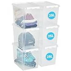 SmartStore 25 L x 6-st - Förvaringslådor i plast med lock - 10 års garanti - livsmedelssäker - clips - stapelbara- BPA-fri 40 x 30 x 32 cm