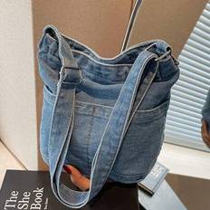Ny vårfashionabla axelväska i enfärgad, vintage liten reseväska för semester-hink, college-stil mångsidig pendlingsshopping Crossbody-väska, Lättvikts - Multifärgad