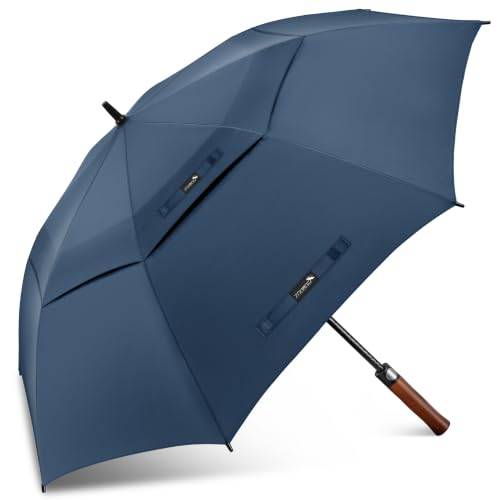 ZOMAKE Extra Stor Vindtät Golfparaply,68Tum Stora Golfparaply med Dubbel Canopy och Ventilering för Män,Automatisk Öppning med Trähandtag(Marinblå)