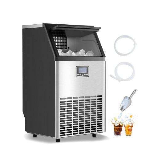 VEVOR 130lbs/24H Commercial Ice Maker, 45 Ice Cubes in 15 Minutes, Freestanding Ice Maker Machine with 33lbs Large Storage Capacity for Bar Office Restaurant, with LED Digital Display & Self-Cleaning