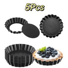 TEMU 5pcs Mini Tart Pans With Removable Bottom Nonstick Mini Pie Tart Pans Bakeware Mold Fluted Side For Pies Black Gray Round, 3 Inch
