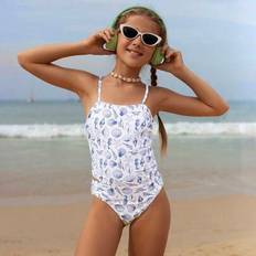 2 delar Tween Girls Badkläder, Tween Girls Cute Sea Creature Print Camisole Tankini Set, Lämplig för resor, strand, sommar - Mauve Lila (8Y,9Y,10Y,11Y,12Y)