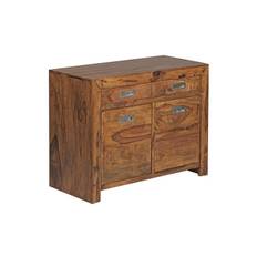 Sideboard Wohnling Massivt trä 90 cm 2 dörrar lådor Lantstil - Avlastningsbord Brun