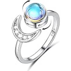 ADRAMATA 925 sterlingsilver ångestring för kvinnor 18K vitpläterad månsten kubisk zirkonia öppen ring för anti-stress justerbar stjärna måne spinner ring fidget ring för ångest kvinnor, Vitt guld Silver, Månsten Kubisk zirkonia