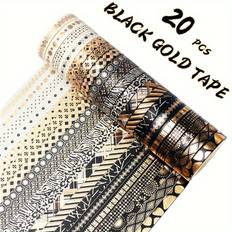 TEMU 20 Rolls Skinny Washi Tape Set, Black Golden Decorative Tapes For Arts, Diy Crafts, Bullet Journals, Planners, Scrapbook, Wrapping (7mm/0.28in)