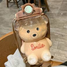 TEMU 1pc Cute Bear Handheld Water Bottle, 34 Oz/1000ml Large Capacity, Pc Material, , Straw Lid, Uncharged - Ideal For Milk, Tea, And More