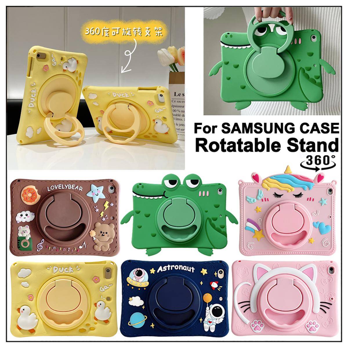 Barnsurfplattafodral för Samsung Galaxy Tab A8 A9 A9Plus Coque 360 graders roterande silikonstativfodral för Galaxy Tab P610 T500 T290 T220