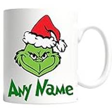 Grinch FACE mugg kaffemugg te mugg personlig namn text mugg båda sidor (D2)