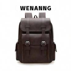 1 Pc Back To School Casual Preppy School Bag Stylish Premium PU Leather Spacious Multiple Pockets High-Capacity With Laptop Compartment Zipper Backpac - Coffee Brown - one-size