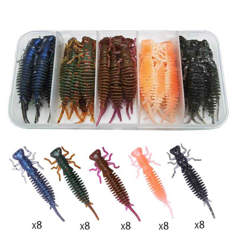 40 Pcs Fishing Lures Soft Lures 5.5cm/2.17in/1.2g Shrimp Artificial Lure Bait Fishing Gear