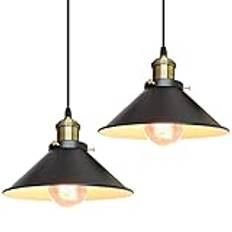 iDEGU Retro pendellampa, 22 cm vintage hängande lampa E27, industriell lampskärm av metall, taklampa, hängande lampa för matsal, vardagsrum, kök, sovrum, restaurang (2 stycken, svart)