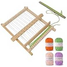 Vävram för barn, vävram av trä, pysselset, 21 x 16,5 cm, liten vävram av trä, vävram för barn med 4 färgad ull, multipysselset, handarbete Weaving Loom, set för nybörjare