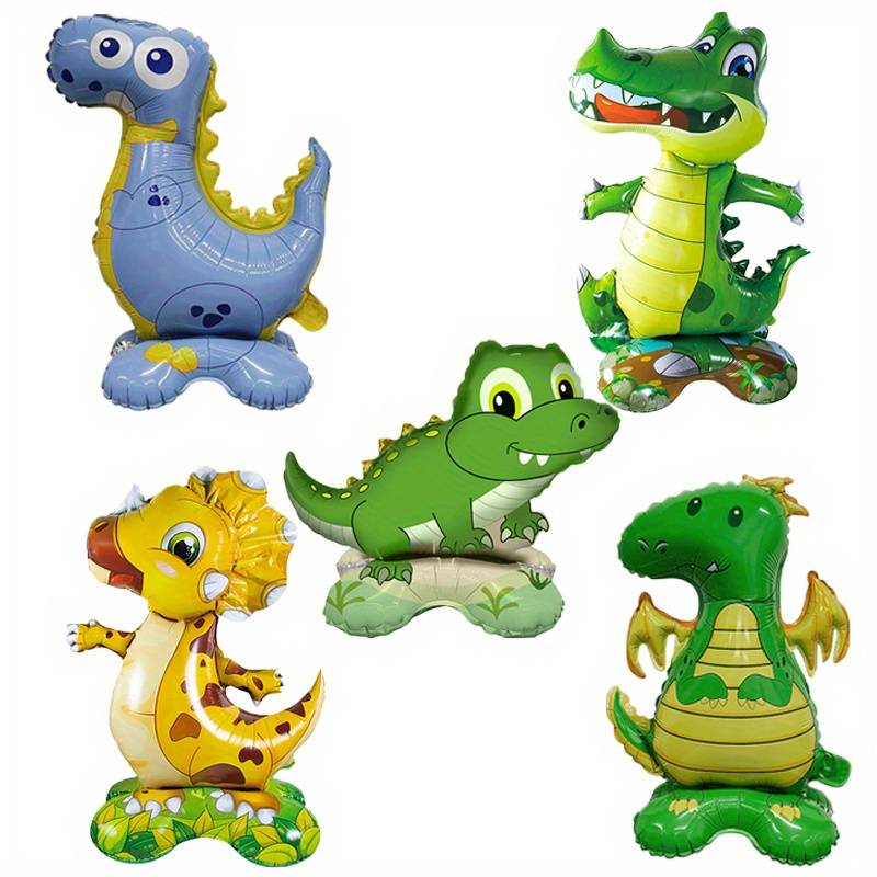 TEMU 5pcs Cartoon Dinosaur 3d Balloons With Base, Birthday Party Supplies, Room Decorations, Party Favors, Halloween Decorations, Christmas Decorations