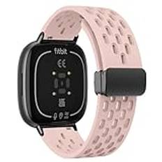 WoPail Silikon magnetisk rem kompatibel med Fitbit Versa 4/Fitbit Versa 3/Fitbit Sense 2/Fitbit Sense, ventilerande sportband armband för Fitbit Versa 4/Fitbit Versa 3 rosa