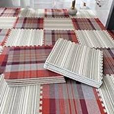 Mjuk BekväM Matta Vardagsrummet, TväTtbar Sammankopplande Ljudisolerande Matta, Borttagning NäR Som Helst, för Sovrum Vardagsrum(Red blue plaid+beige stripes,12p)