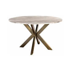 BOTTEGA Rundt spisebord i jern og marmor Ø137 cm - Antik messing/Gråbrun marmor