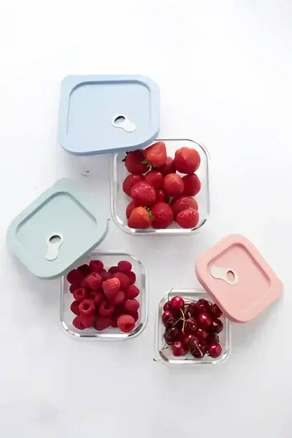 300ml Square Glass Bottle with Pink Silicone Lid