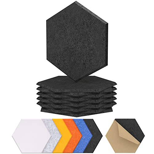 TONOR 12-pack Sexkantiga Akustikpanel, 30×26×1 cm Självhäftande Akustiska Paneler, Hög Densitet Ljudabsorbent Hexagon Ljudisolering för Studio/ Kontor/Sovrum/Vardagsrum, Svart