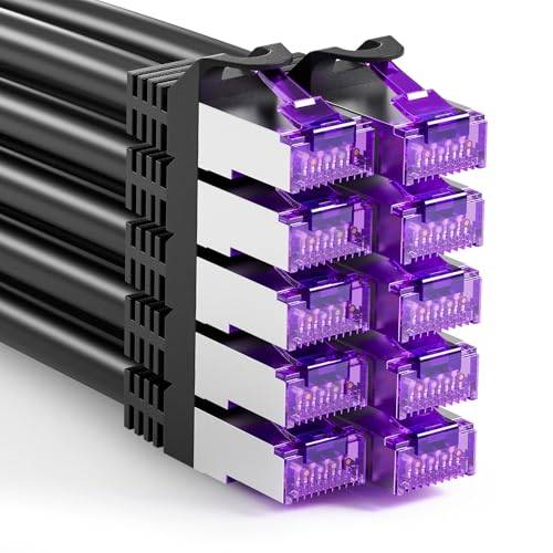FGB 10 Gbps Patchkabel 0,5m x10, RJ45 Netzwerkkabel CAT 7 - Schwarz