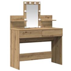 Sminkbord med LED-lampor artisan ek 100x40x130 cm
