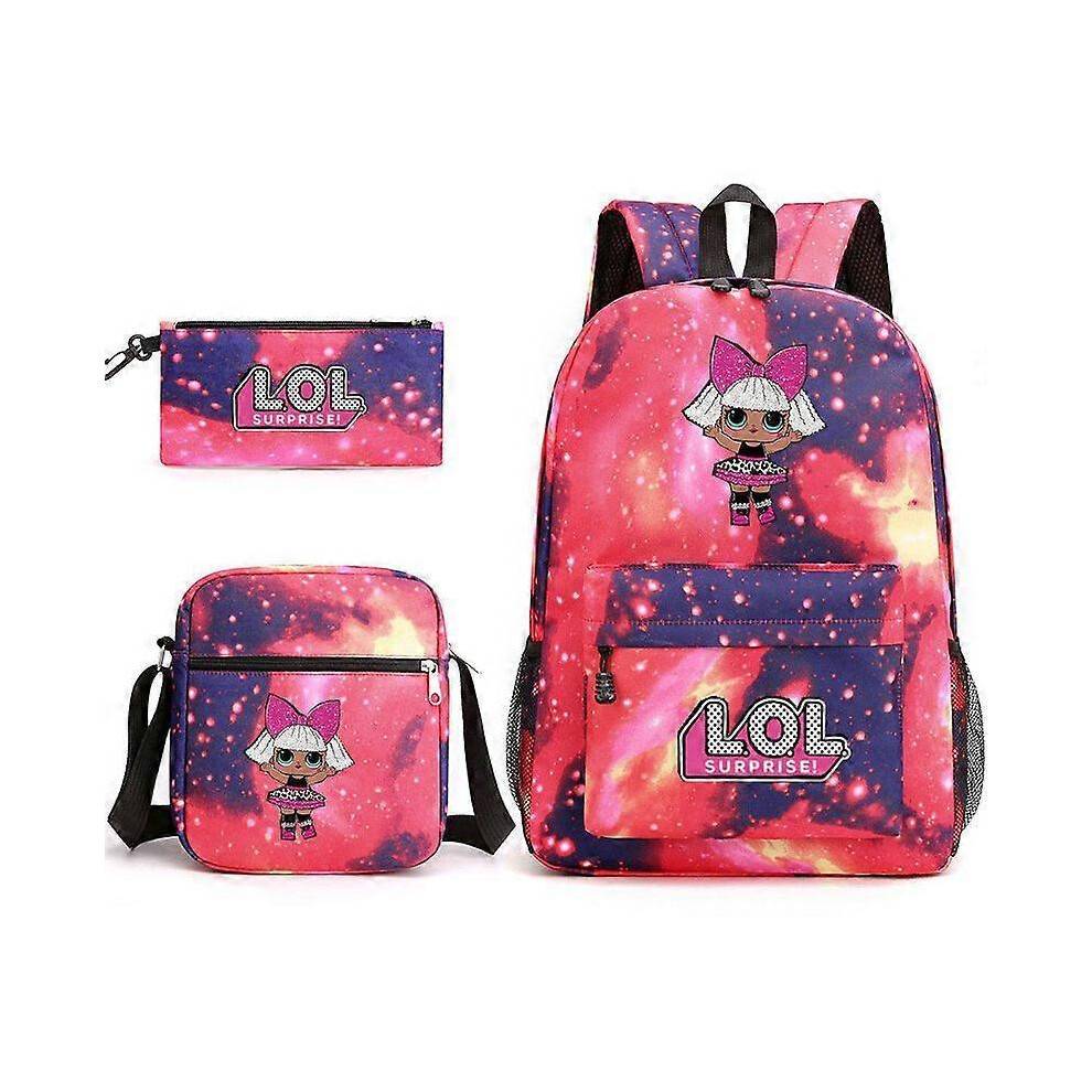 (3pcs set, 3) LOL Surprise Dolls Children School Backpacks for Girls Cute Cartoon Waterproof Lightweight Kids School Bag