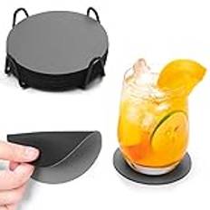 Chitomars Underläggsunderlägg, glas, set om 12, dubbelsidiga underlägg, glas, glasunderlägg, dryckesunderlägg, halkfritt underlägg, läder, konstläder, underlägg, läderutseende, underlägg (grå svart)