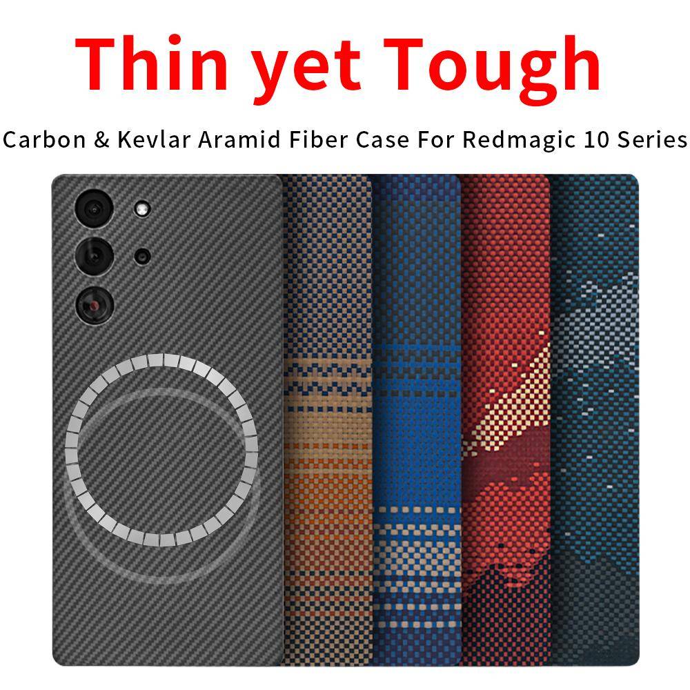 För Redmagic 10 Pro/10 Pro+/10 Air/10SPro/10SPro+ Kolfiberfodral Aramidfiber KevlarTyg Tunt Hårt Skydd Magnetiskt Svart Smalt