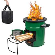 Raketenofen Outdoor, Rocket Stove mit Tragetasche, BBQ Rostfreiem Stahl Rakete Holzofen, Camping Campingkocher für Rucksackreisen, Wandern, Picknick, Winddicht Campinggrill, Verbesserte Brennkammer