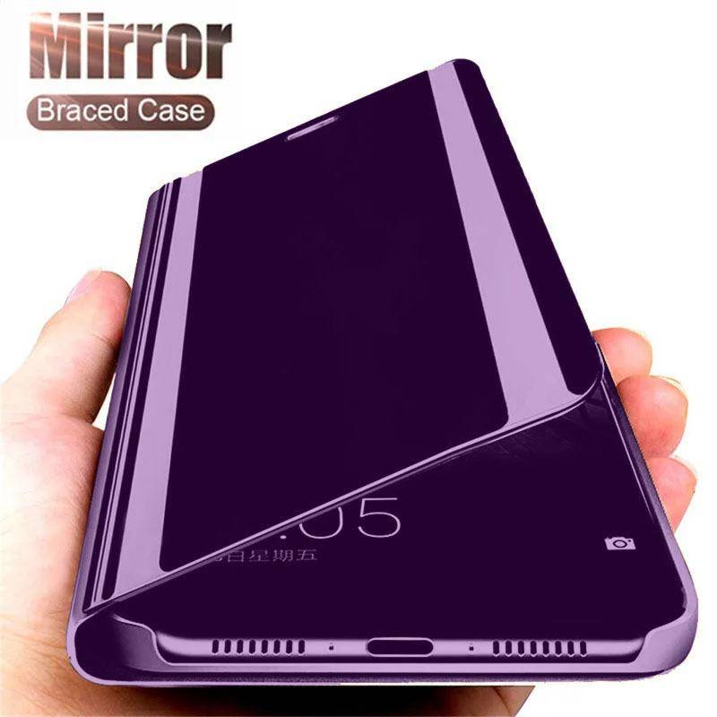 Lyxigt Spegel Flip Fodral För Samsung Galaxy S8 S9 S10 S20 S21 S22 S23 S24 Ultra Plus FE 5G Stöttåligt Pansarskydd Carcasa