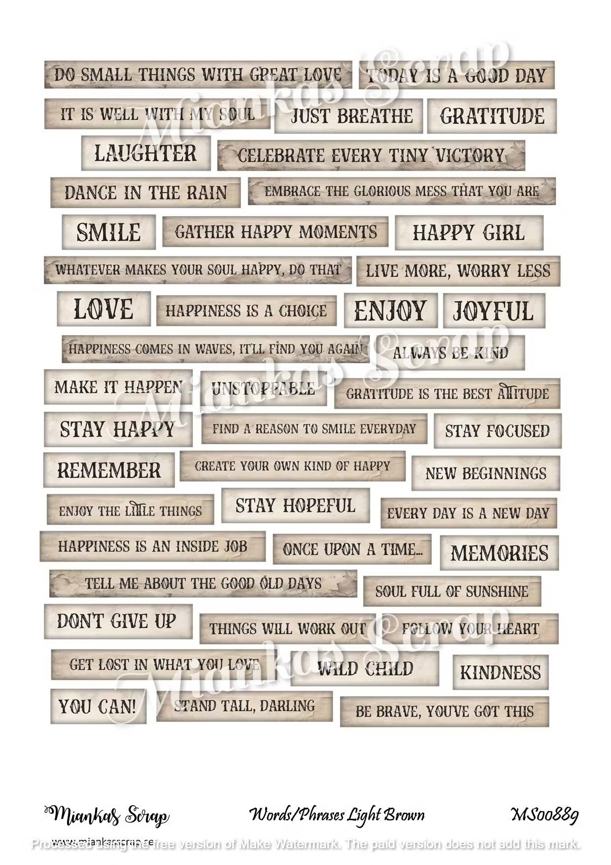 Miankas Scrap klippark - Words/Phrases Light Brown