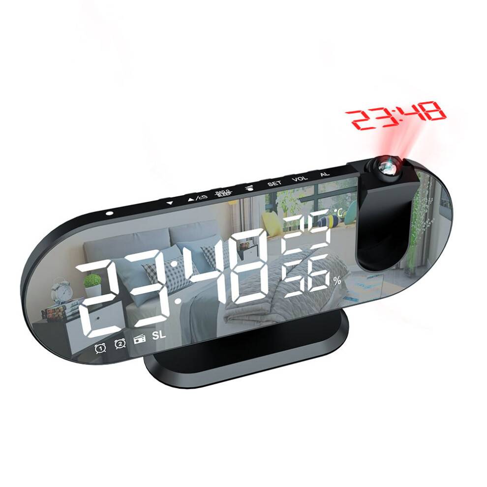 Digitalt vækkeur med 180 roterbar projektor, krystalklart LED-display, USB-oplader og batteribackup, dobbelt alarm og snooze, brugervenligt design